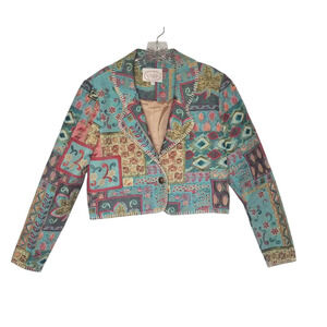 Vtg 90s Wraps Tapestry Cropped Blazer Small Southwestern Floral Western